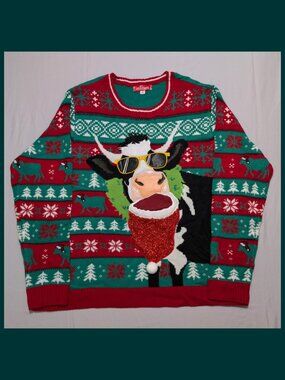 Ugly Christmas Sweater by Jollidays - Moo-ry Christmas Cool Cow - Men's 3XB